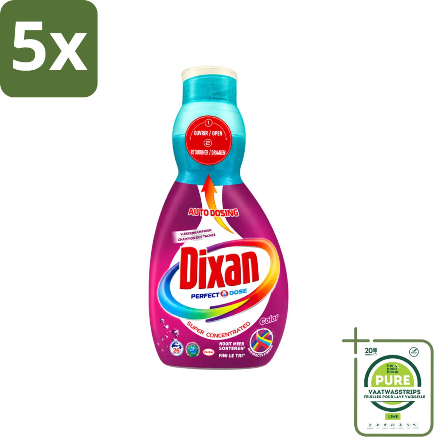 5 x Dixan Perfect Dose - Vlekkenkampioen - Extreme Power - Gekleurde Was - 26 Wasbeurten - Grootverpakking - Vaatwasstrips - Gekleurde Was - Vlekkenverwijdering - Anti-kleuroverdracht - Wasmiddel - Gekleurde Stoffen