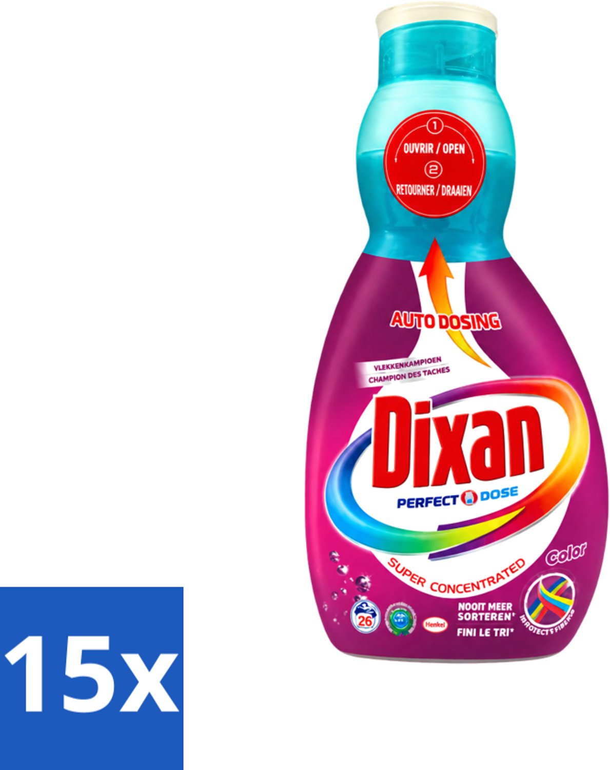 15 x Dixan Perfect Dose - Vlekkenkampioen - Extreme Power - Gekleurde Was - 26 Wasbeurten - Voordeelverpakking - 15 stuks