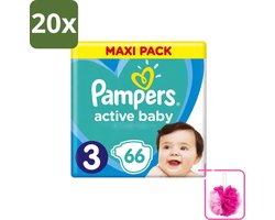 20 x Pampers – Luiers – Active Baby Dry Maat 3 – 66 Luiers - Bulkverpakking - Baby luier - Douchemop - Droge luier