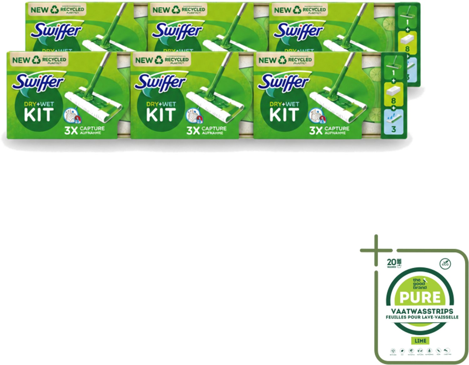 6 x Swiffer – Vloerreiniger – Starterkit – 1 dweil + 8 droge & 3 vochtige doekjes - Grootverpakking - Vaatwasstrips - Vloerreiniger - Schoonmaken - Stofzuiger - Droge Doek - Vochtige Doek