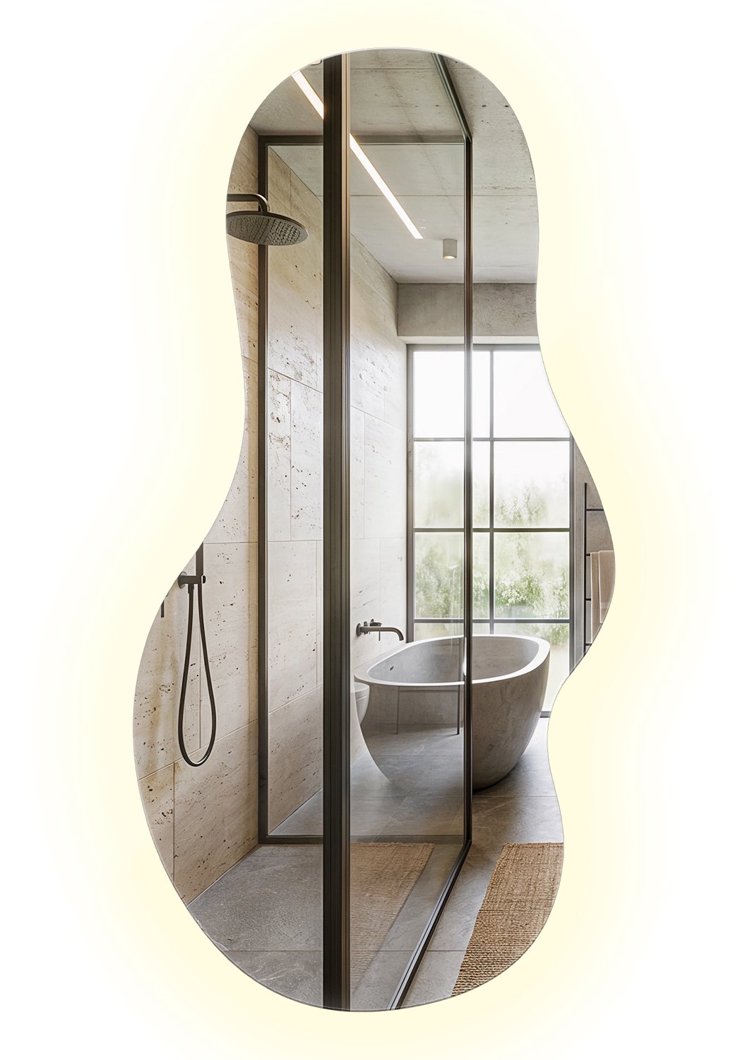 WallMuralia - Asymmetrische spiegel - 45 x 90 cm - Spiegel met verlichting - Organische spiegel - Wandspiegel LED Neutraal licht - Decoratieve wandspiegel