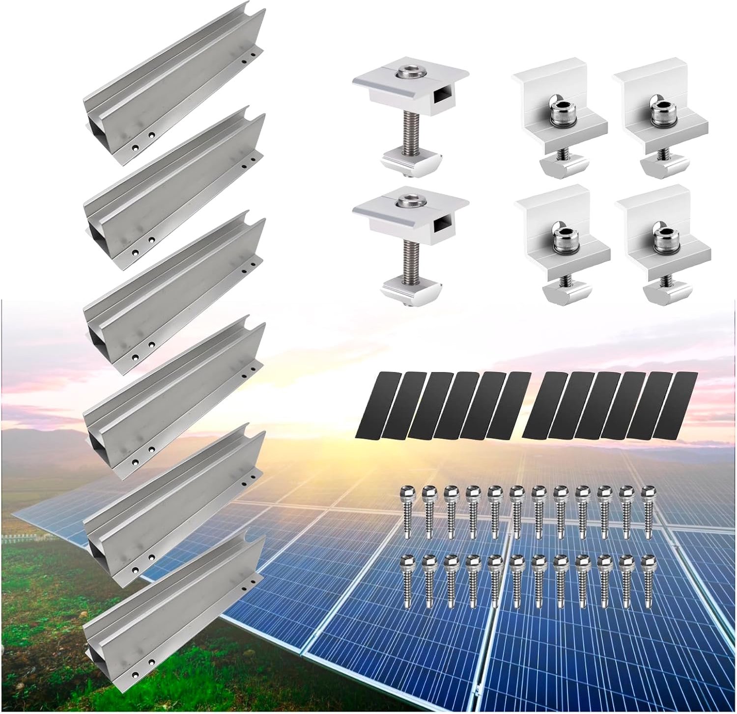 Montageset voor 2 PV-modules - 35 mm / 30 mm - houderrails, eindklemmen, middenklemmen - ideaal voor zonnepanelen - m-winkel