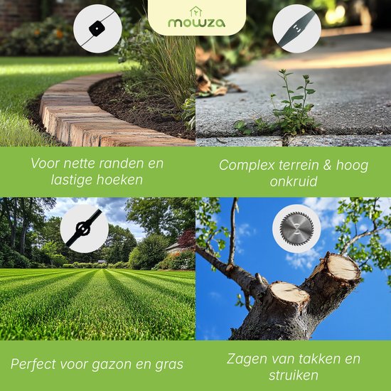Accu Kantenmaaier – Grastrimmer – onkruidverwijderaar– Gazonkantentrimmer – 21V Draadloos – Incl. 2 Accu's & 4 Typen Messen – Groen/Zwart — afbeelding 2