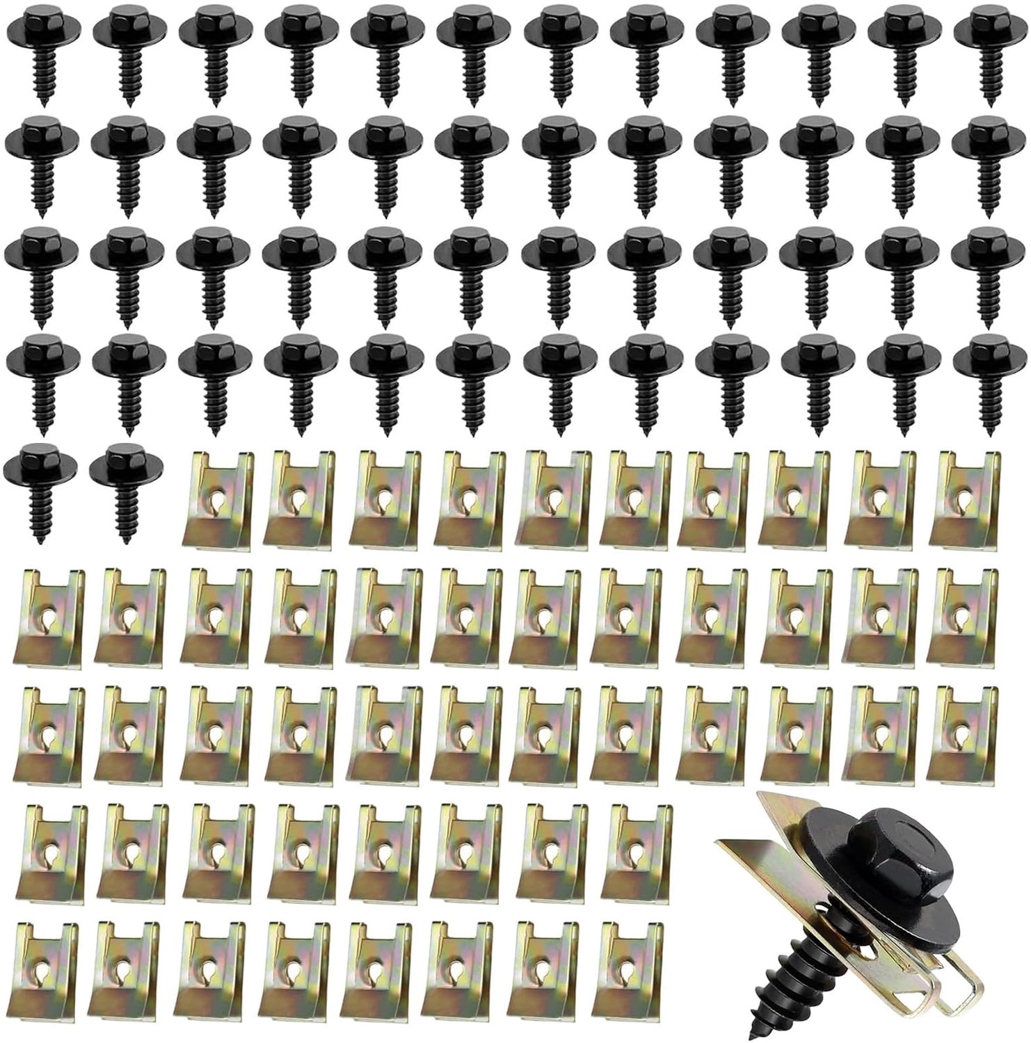 Plaatmoeren schroefmoerclipset 100 stuks - roestvrijstalen veermoeren - carrosserieklemmen voor auto en motorfiets - Vemera
