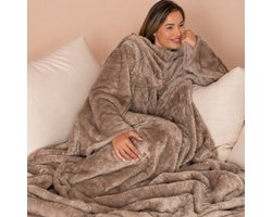 Fleece Deken met Mouwen - Plaid met Mouwen - Hoodie Deken - Deken met Mouwen - Hoodie Blanket - Hoodie - Huggle Hoodie - Dekens - TV Deken - Bruin - Dames en Heren - Volwassenen - 180x130 cm - Noodpakket - Kerstcadeau - Snuggie Moment
