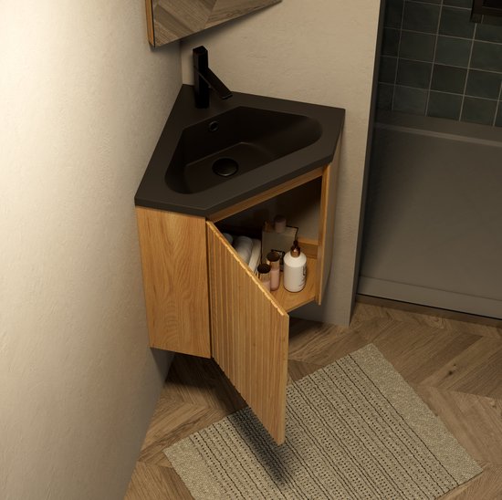 CHICFURN Badkamermeubel - Wandhangend - Hoekmodel - 1 deur - Zwart