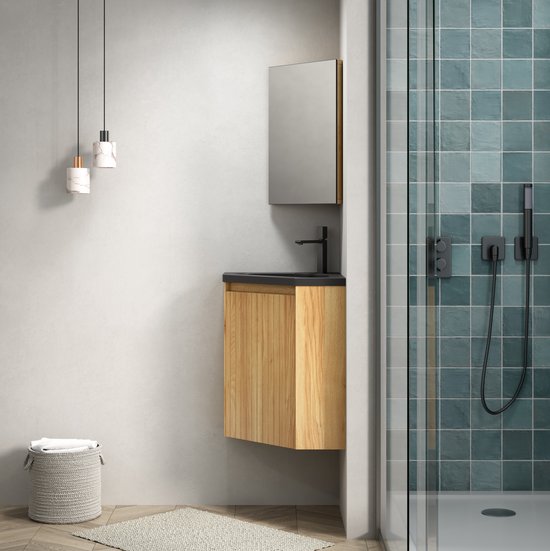 CHICFURN Badkamermeubel - Wandhangend - Hoekmodel - 1 deur - Zwart