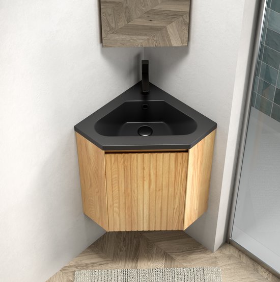 CHICFURN Badkamermeubel - Wandhangend - Hoekmodel - 1 deur - Zwart