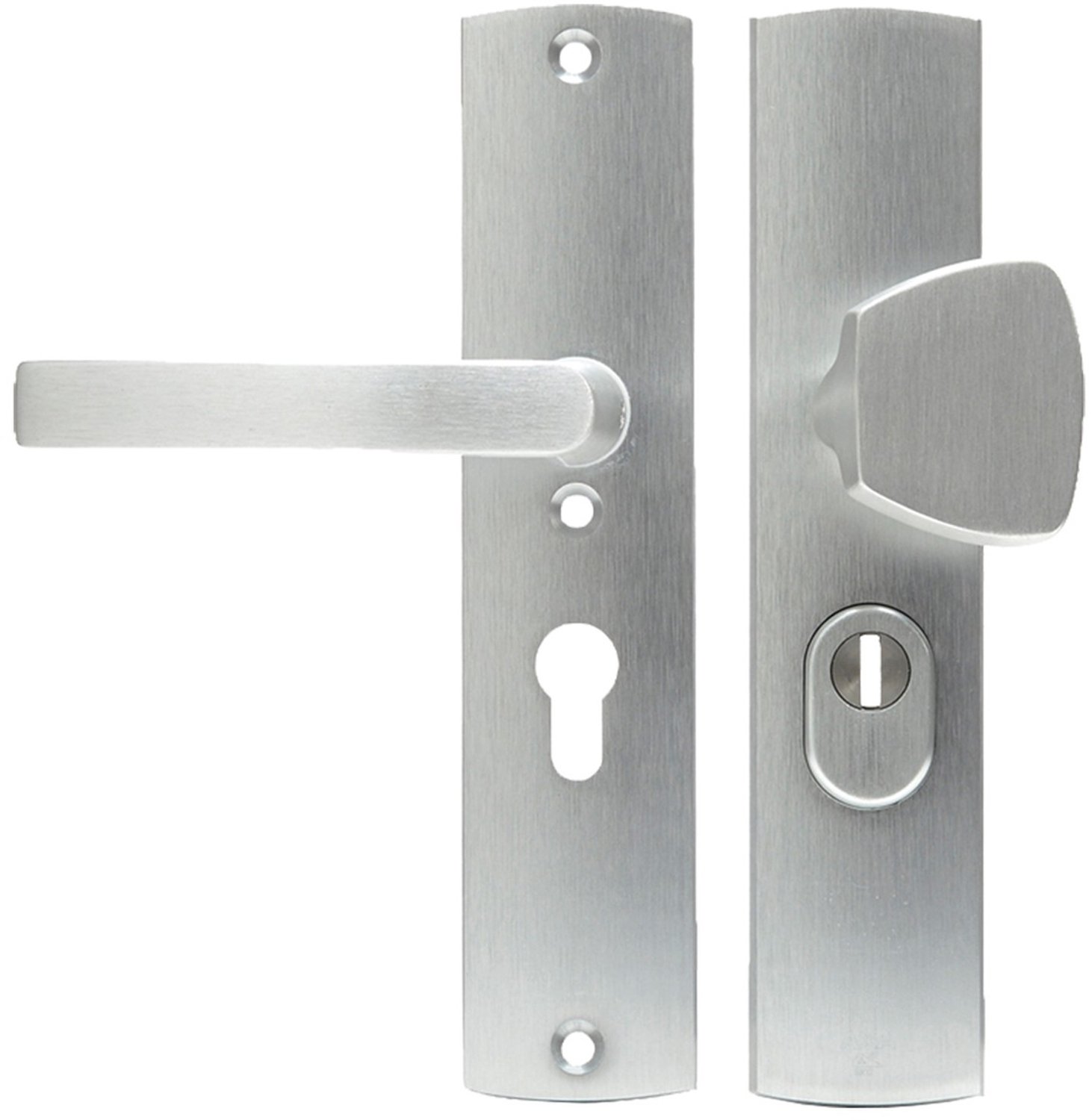 Axa Veiligheidsbeslag 6665-11 - Duwer-Kruk met Langschild - Geschikt voor Profielcilinder PC55 - Kerntrekbeveiliging - SKG*** Keurmerk - Aluminium - Kleur F1 - Levering 1 Stuk