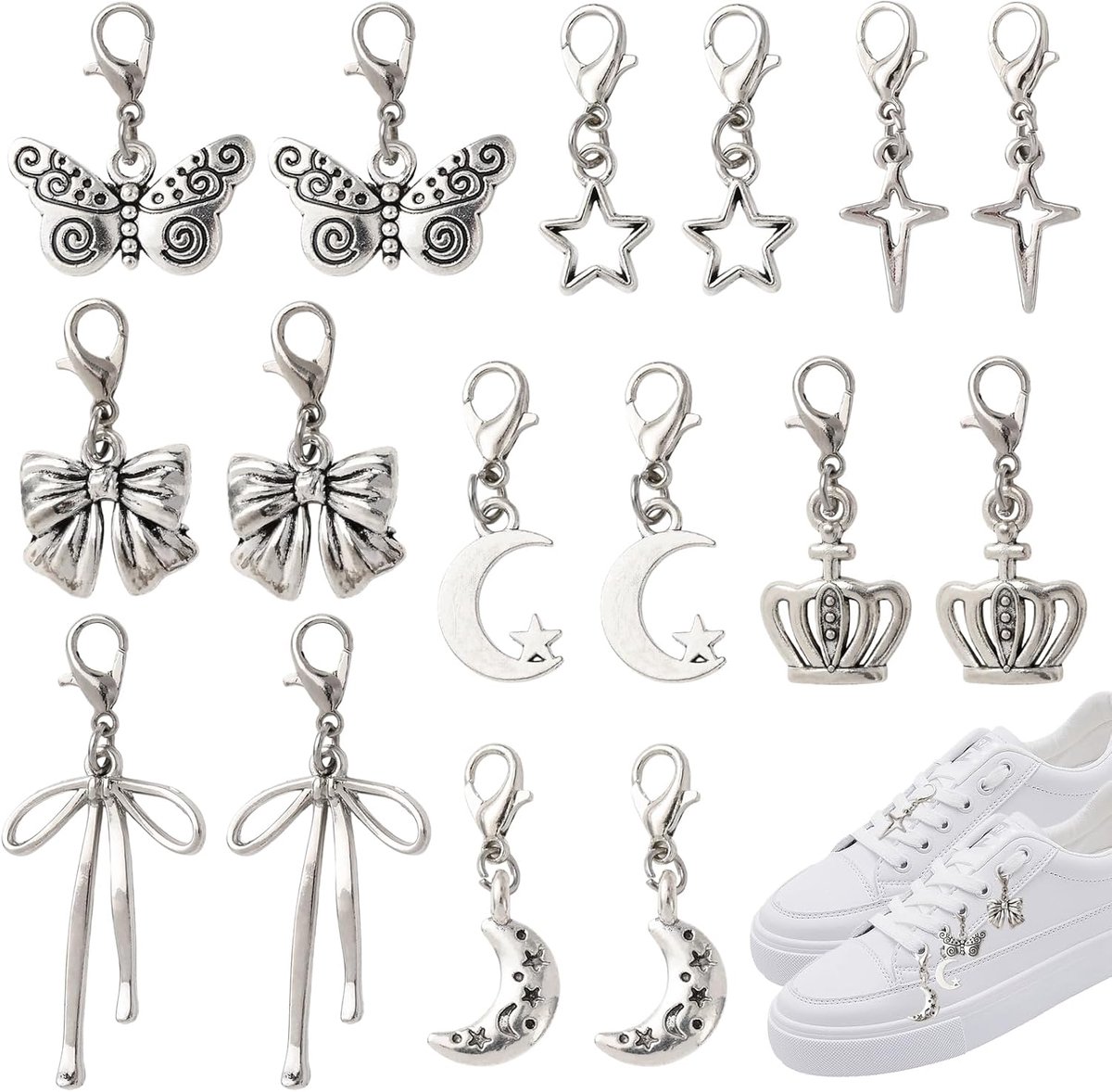 Bedels hangers voor sneakers, sterren, veterhangers voor het zelf versieren van sokken, laarzen, kleding, hoeden, schoenen en tassen