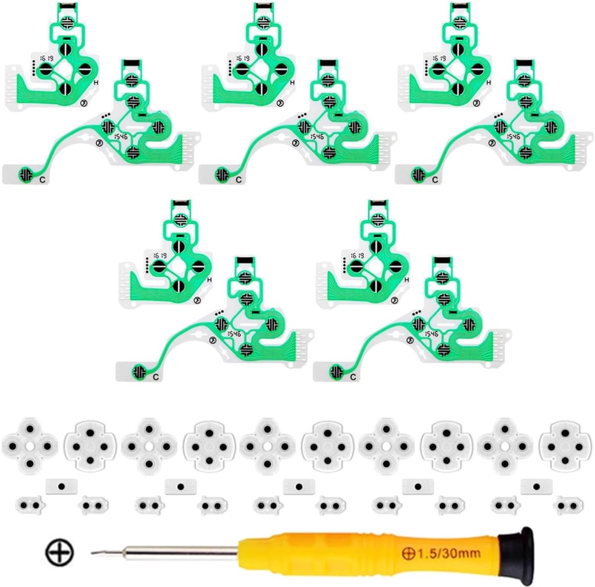 Film Toetsenbord voor PS4 Controller JDM-030/JDS-030, Flex Lint Printplaat & Siliconen Geleidende Rubber Pad Toetsenborden incl.Phillips schroevendraaier (51St)