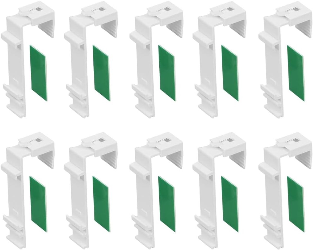 10 stuks zelfklevende houders voor rolluiken, klemdragers, gordijnadapters, verstelbare wielen, haken x zonder gat voor bevestiging aan rollen, ramen, deuren van of hout, lang voor Kle*fix