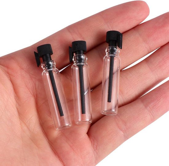 1 ml mini kleine lege parfummonsterflessen 100 stuks navulbare monsterflesjes met staafdoppen voor aromatherapie etherische oliën vloeibare geur — afbeelding 3