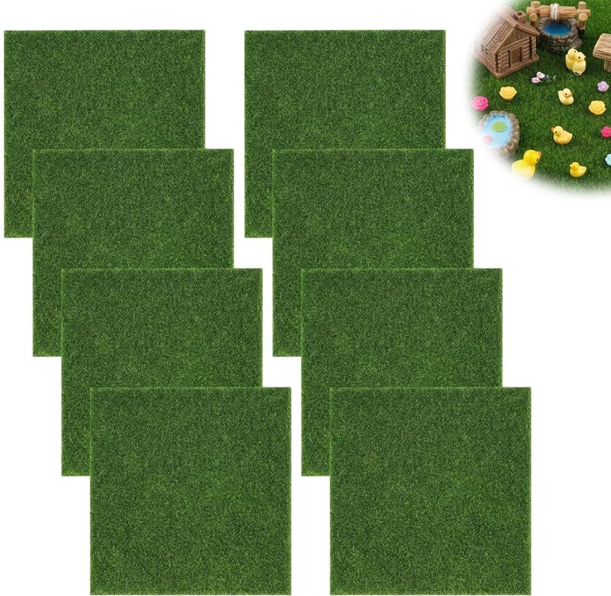 Kunstgrasmatten, mini-grastapijt, 15 x 15 cm met 5 mm poolhoogte voor modelbouw en knutselwerk, grasmat voor doe-het-zelf landschapsontwerp