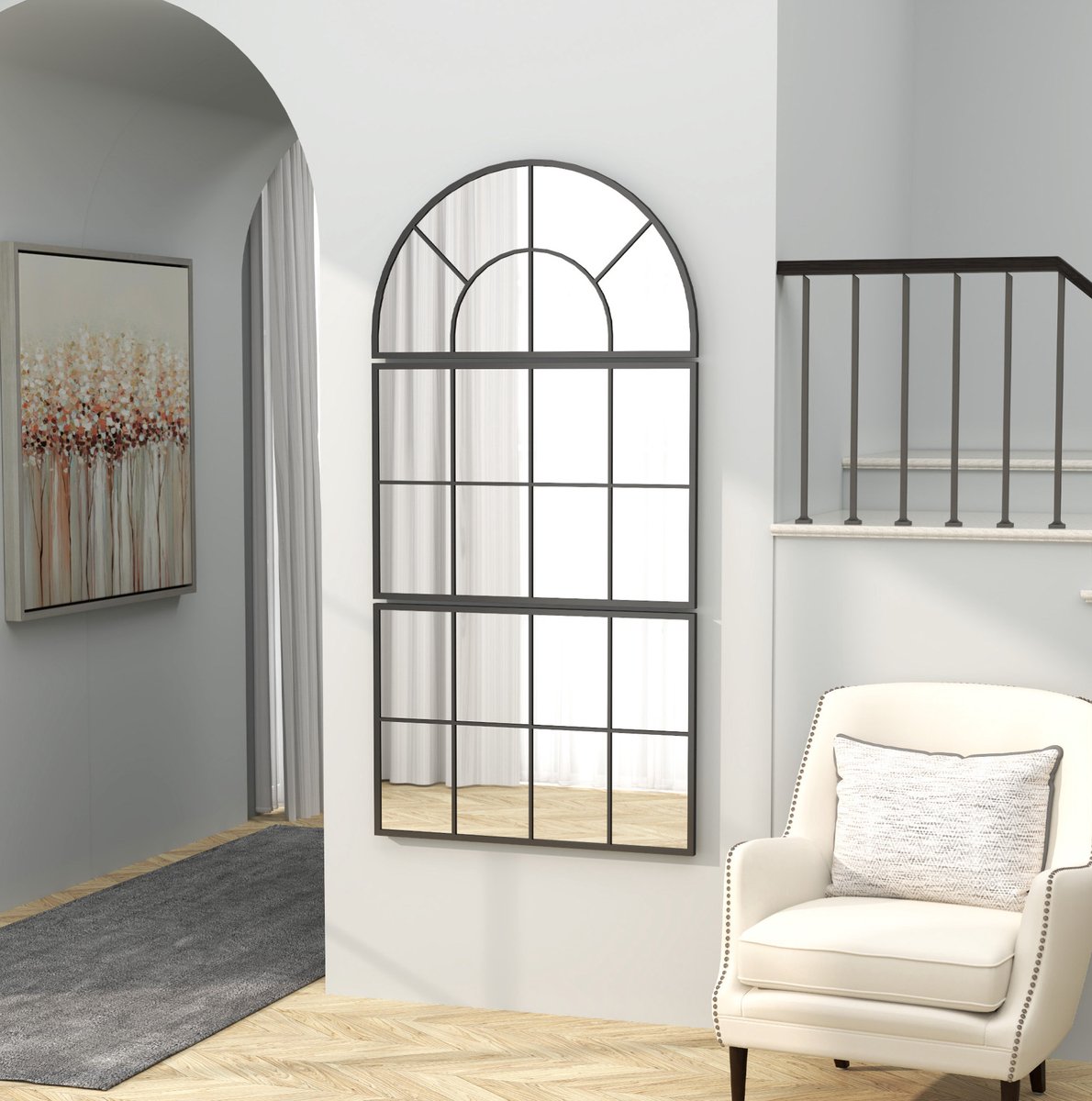 MIVRAY Wandspiegel – Driedelig Boogdesign Met 4 mm Glas – 76 cm Breed – Metaal en Glas – Zwart – Wanddecoratie Binnen