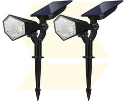 Solgaro® Solar Tuinverlichting Spotta - 2 Stuks - Tuinverlichting Op Zonne Energie - Warm en Koel Wit Licht - Tuinlamp - Tuinspot - Dag nacht sensor - Schijnwerper
