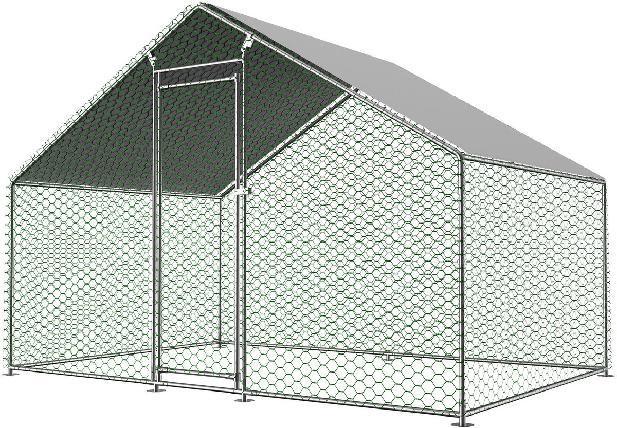 REDOM - Kippenhok - Vrijloopren met deurvergrendeling - Gegalvaniseerd stalen frame - Waterdicht PE-dak - Voor kippen en konijnen - Grijs - 3 x 2 x 2 m thumbnail 6