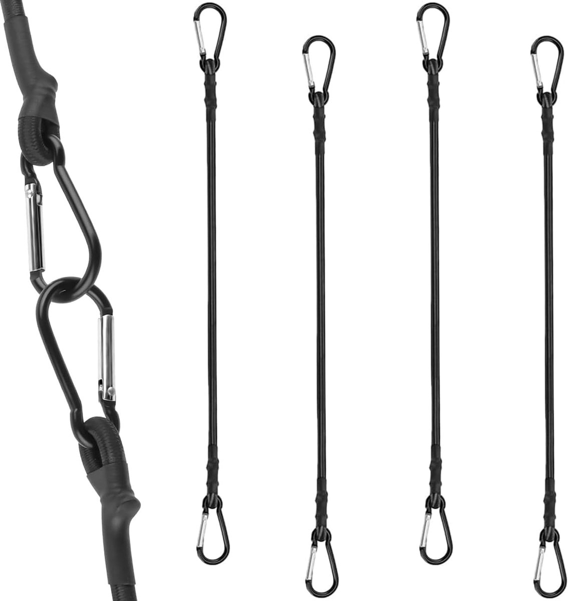 Pack of 4 Rubber Straps with Carabiner Rubber Bands Black Elastic Elastic Rubber Straps 120 cm for Suitcase, Bike - ShopVlot