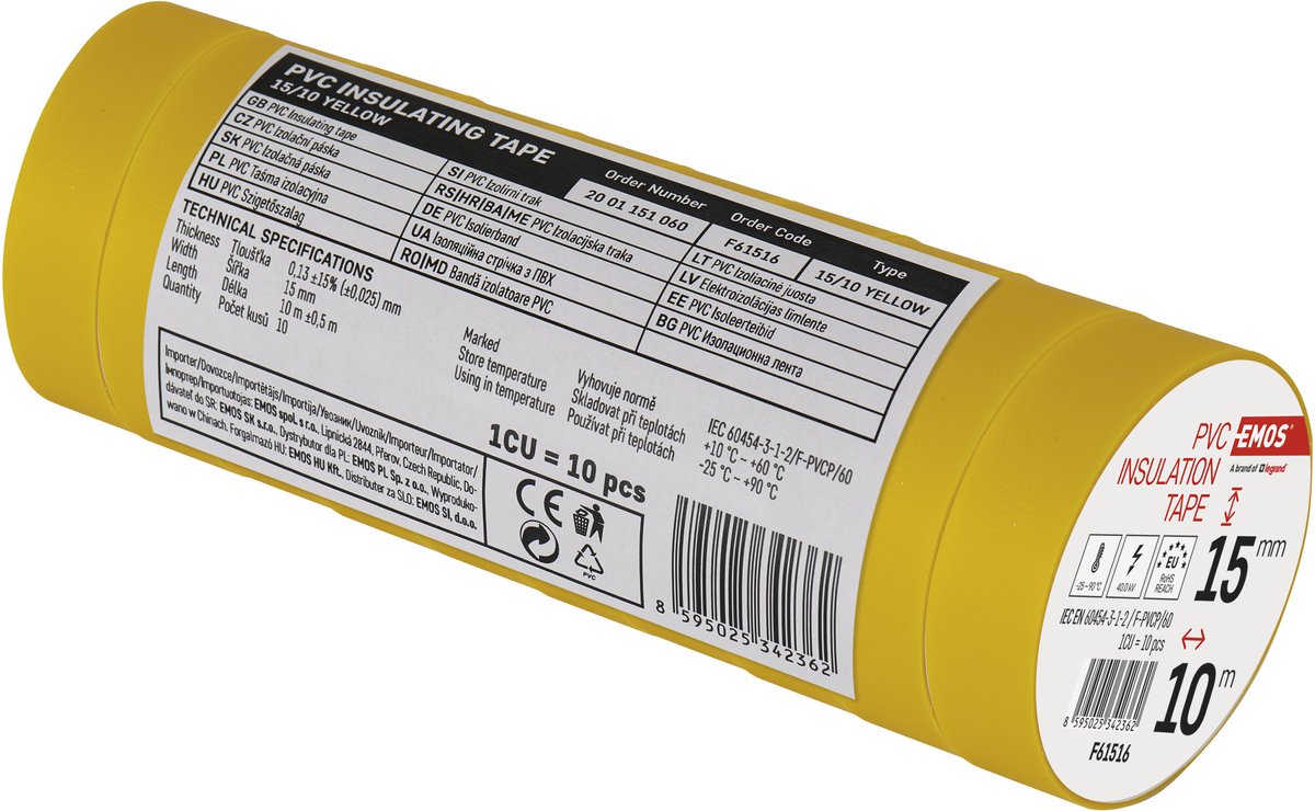 PVC Isolatietape 15mm x 10m Geel - Elektrische Professionele Isolatie