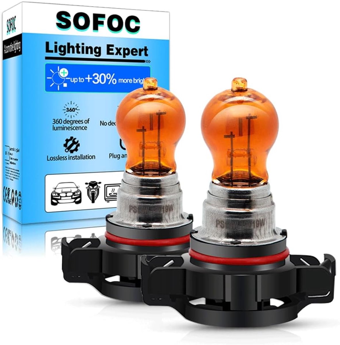 SOFOC PS19W Lamp 12V Turn Signals Amber Yellow City Lights Side Marker Lights Strong Penetration 5201 5202 19W 2pcs - ShopVlot