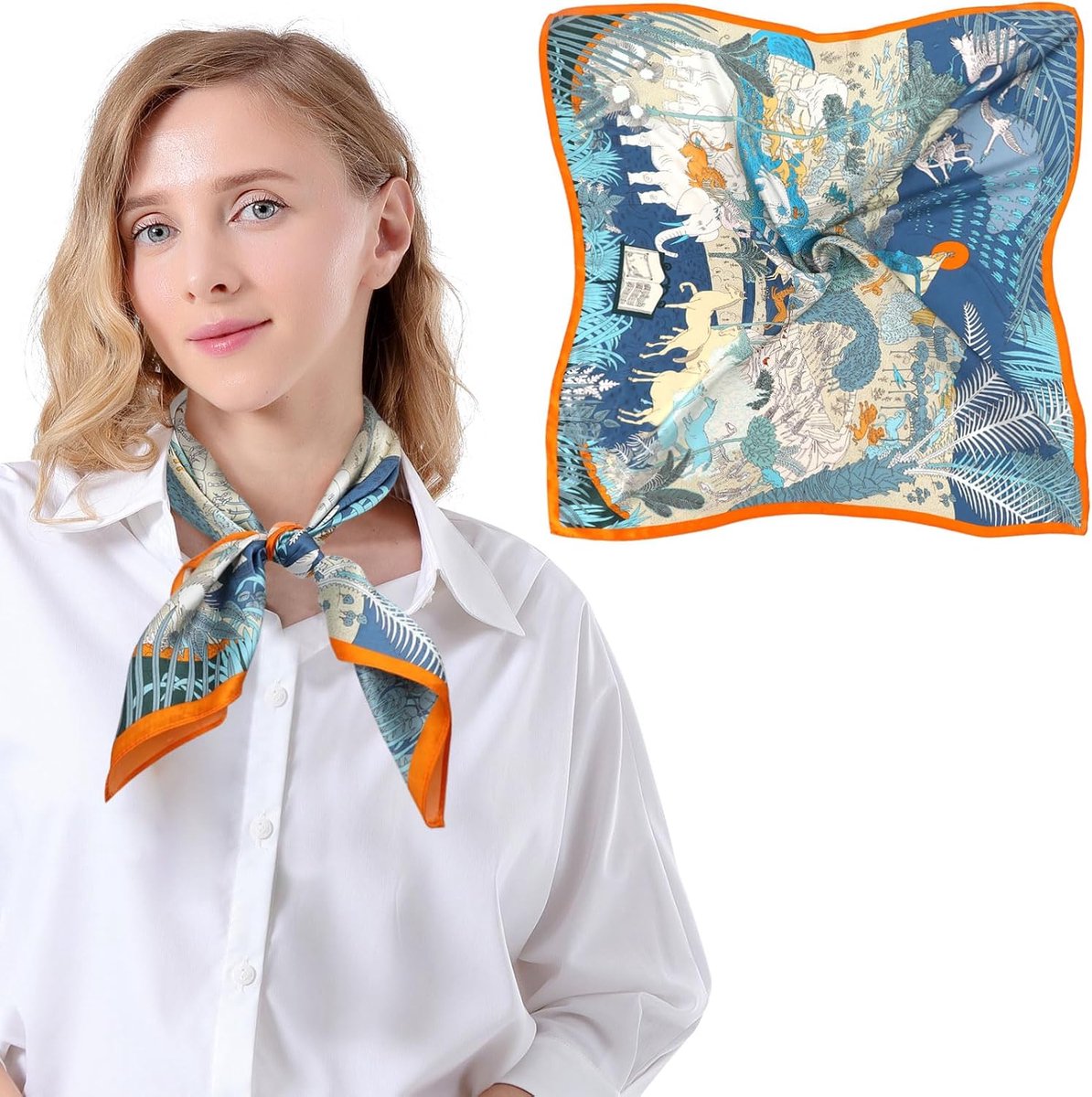 Zijden sjaal dames 100 procent zijde - blauw/oranje - elegant design - perfect voor elke gelegenheid - ShopVlot