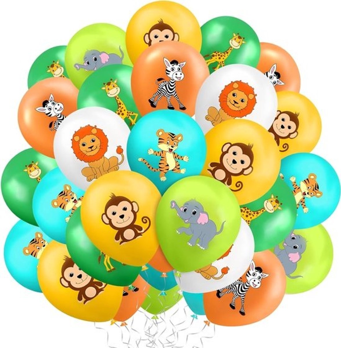 50 jungle-dierenballonnen - safari-print - latex - kleurrijke feestdecoratie