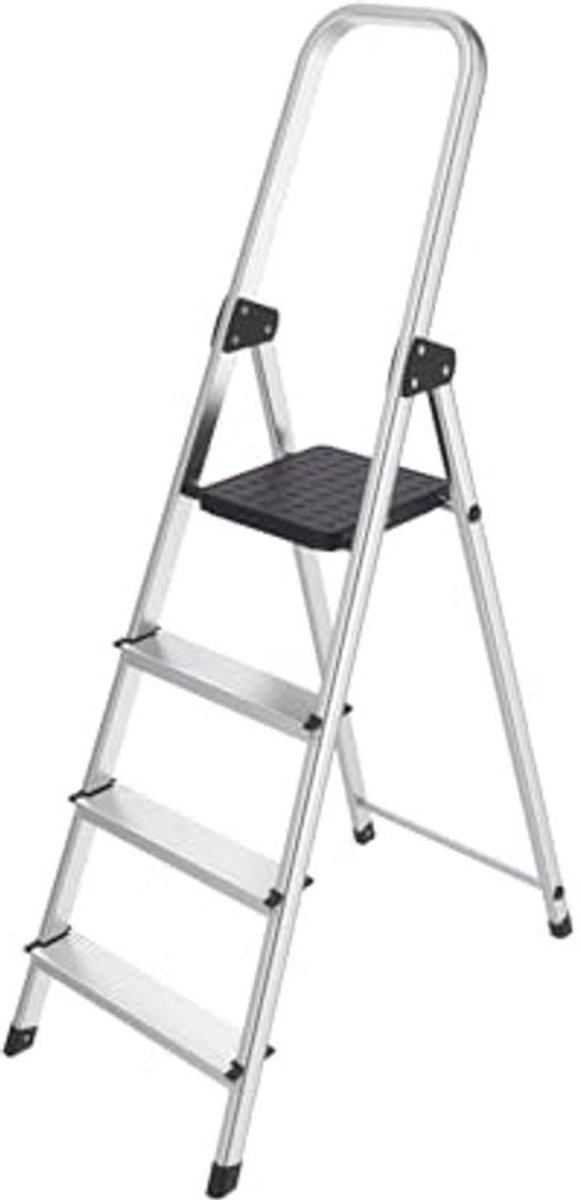 Aluminium opstapladder 4-traps - antisliptreden - lichtgewicht en veilig