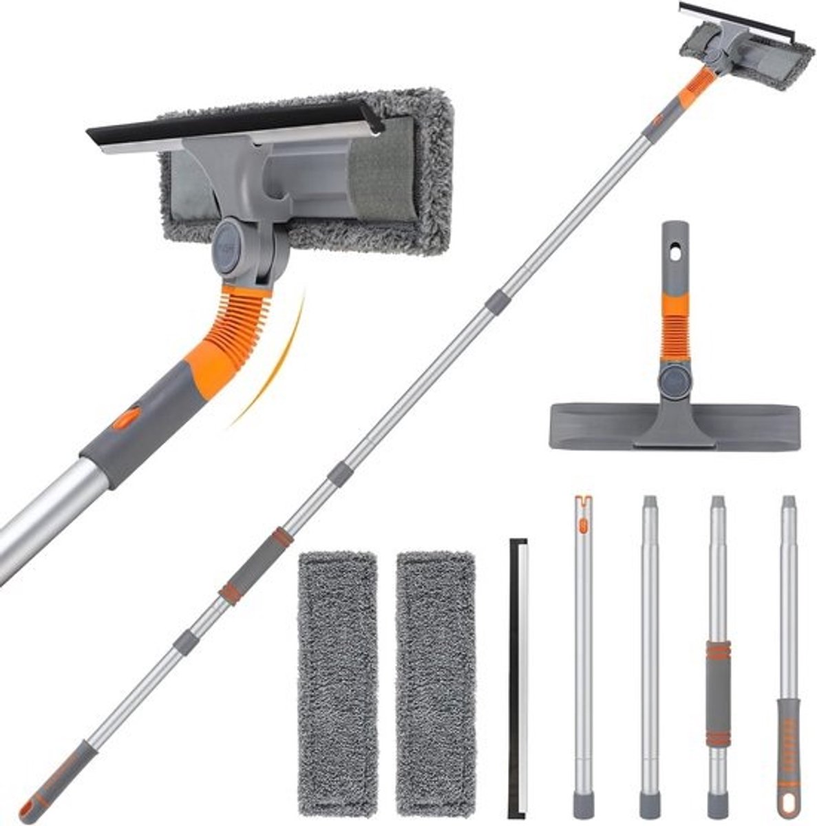 2-in-1 raamwisserreiniger - met verlengstang - Flexibel glasreinigingsgereedschap - voor binnen en buiten