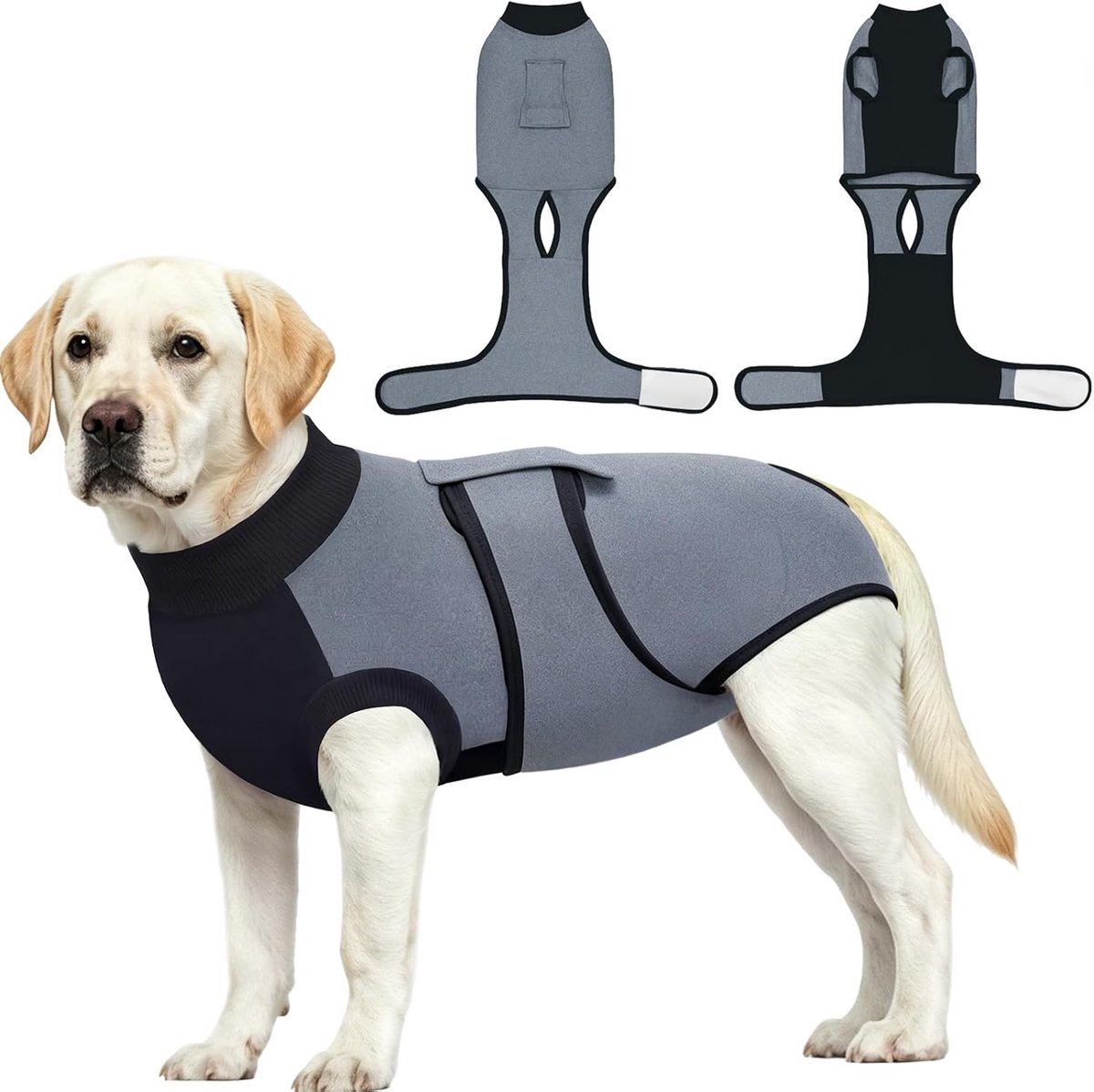 Na operatie, herstelpak, hondenkleding, onesie met E-kraag, huisdierpyjama voor postoperatie, chirurgische bodysuit voorkomt likken en wonden (grijs, L)