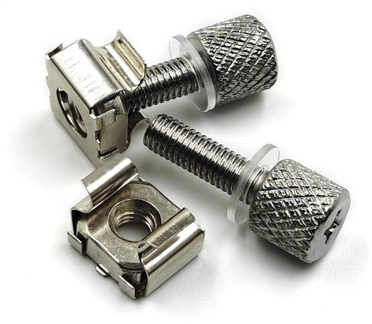 Set van 25 rackschroeven, zonder gereedschap te gebruiken, met transparante beschermende sluitringen, kruiskop-kartelschroeven voor 19 inch serverkast, netwerkkast, rekmontage en audio-AV