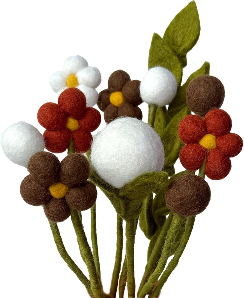 Boeket van handgemaakte viltbloemen, eerlijke handel, duurzame decoratie van vilt, realistische kunst-textiel-viltbloemen set, stoffen bloemen, viltbloezen, Edda