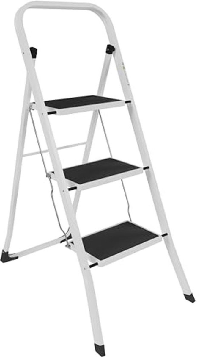 Vouwbare 3-treden ladder | Stevig staal | Antislip en draagbaar | Ideaal voor schoonmaak en doe-het-zelfklussen