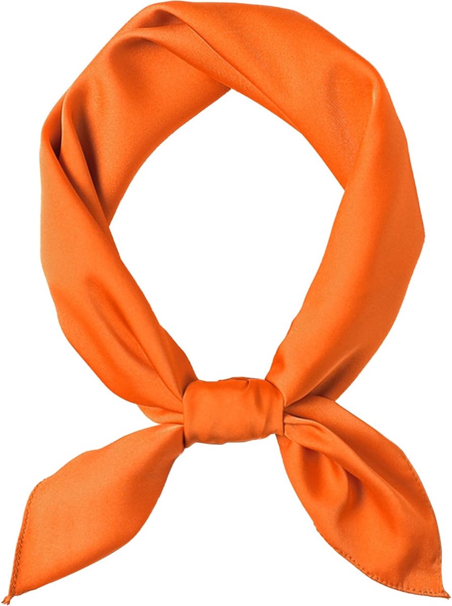 Sjaal voor dames, effen, bandana, 70 x 70 cm, vierkante sjaals van effen zijdesatijn, haar, dames, zijdesatijn, sjaal, zakdoek, oranje