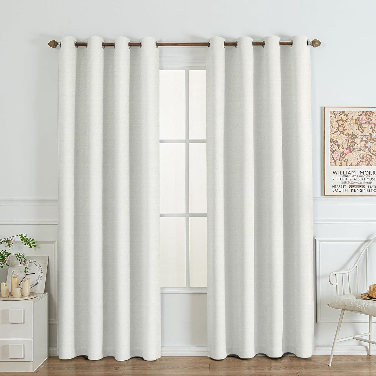 Look Blackout ooggordijn, set van 2 - thermische verduisteringsgordijnen met zware val, voor woonkamer en slaapkamer, salie-wit, 140 x 245 cm