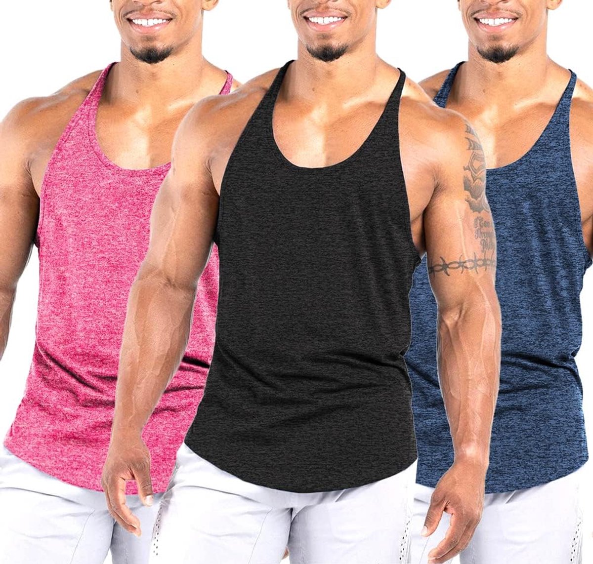 Workout Stringer Tank Tops Atletische Sneldrogende Y-Back Tops Bodybuilding Spier Shirts voor Gym (1 of 3 Pack)