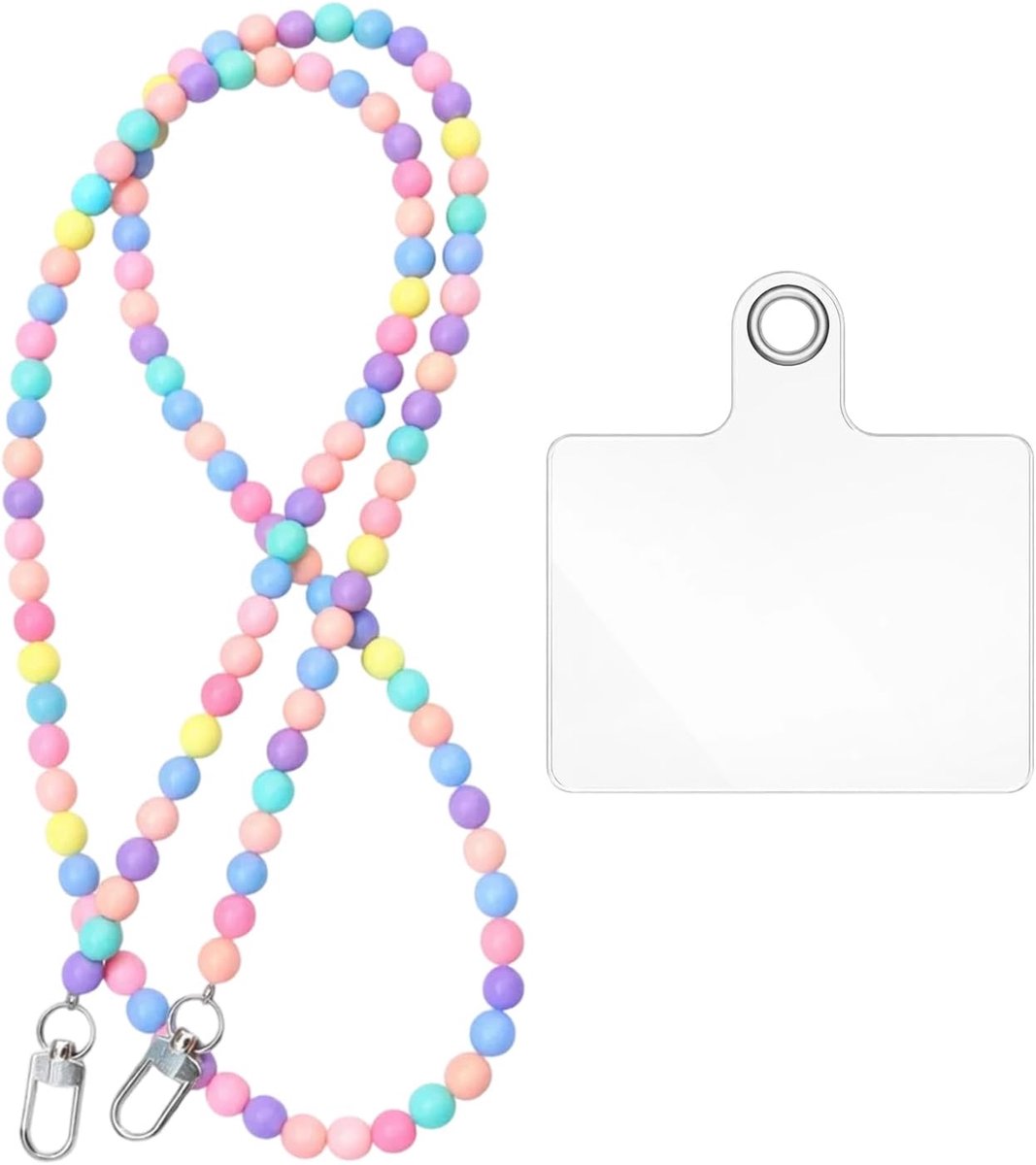 Telefoonketting met parels, lange telefoonband om om te hangen, met karabijnhaak, universeel voor smartphones en sleutels