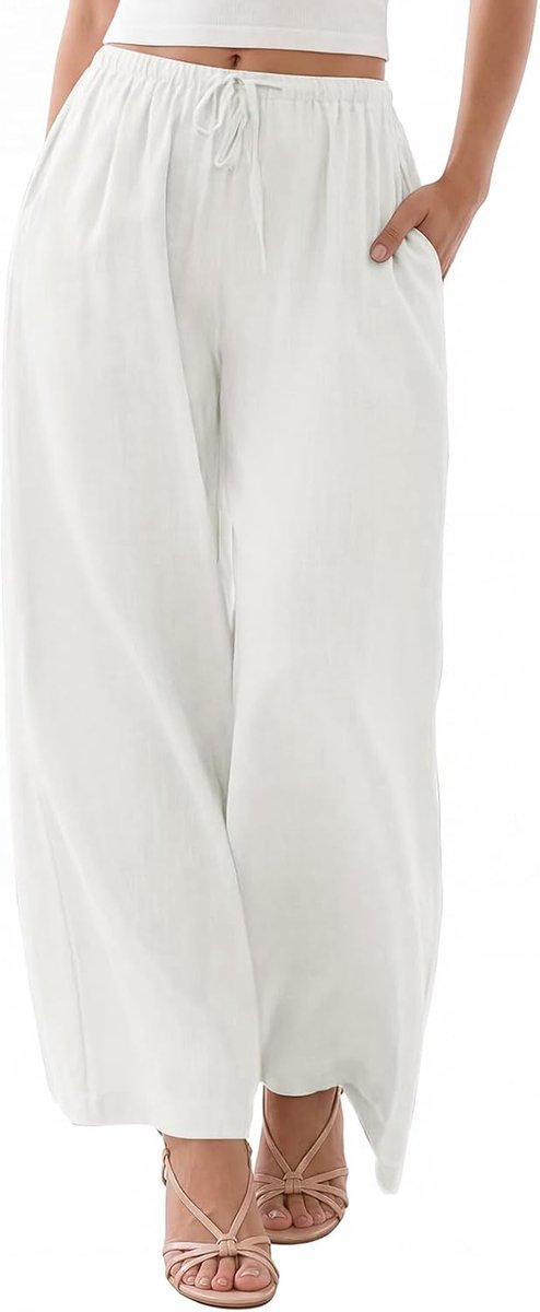 Zomer, wijde broek, elastisch, casual, hoge taille, met verstelbaar trekkoord en zakken