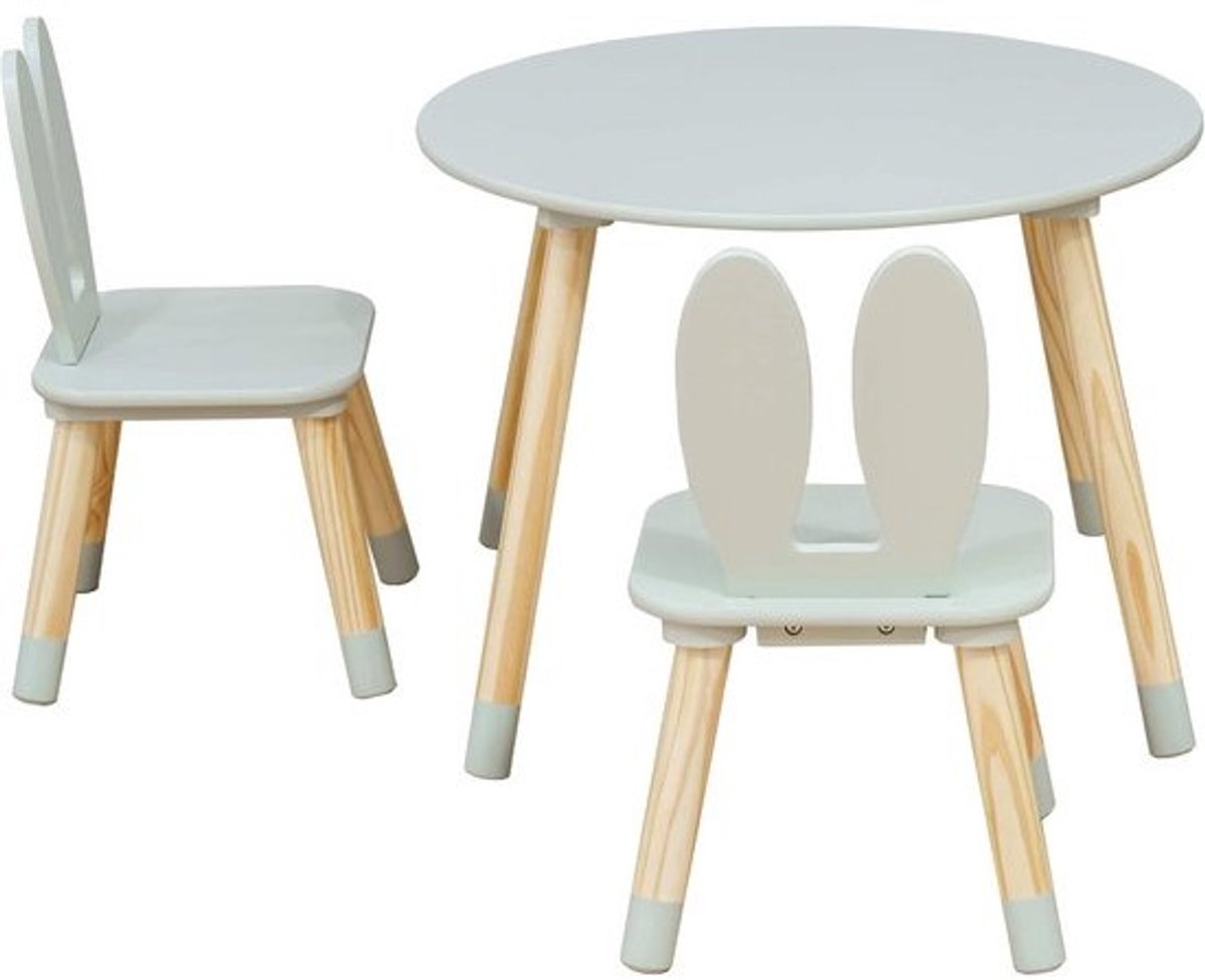 Set tafel met 2 kinderstoelen voor Montessori-kinderkamer - ideaal voor spelen en leren - 44 x 60 cm tafel - 50 x 28 cm stoelen