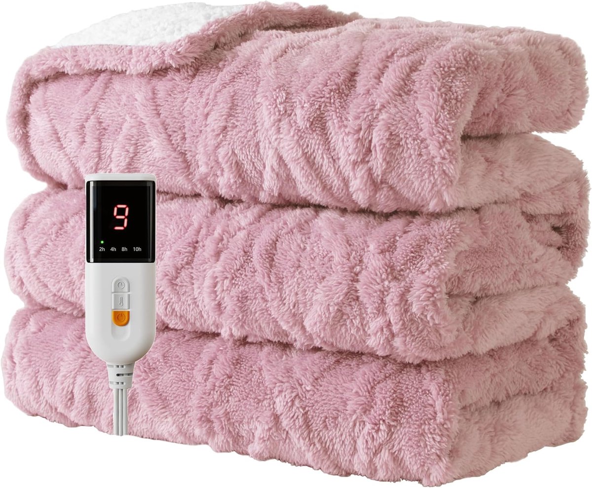 Elektrisch Deken 130x160cm, Zacht en Wasbaar Comfortabel, Roze