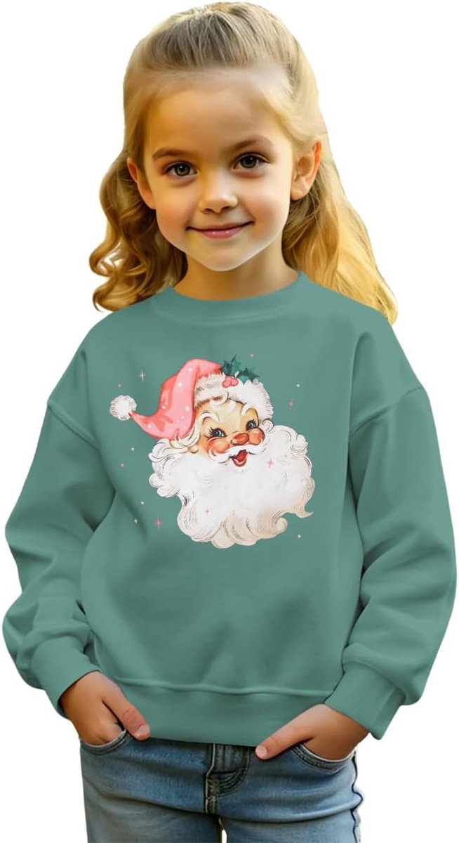 C&M WODRO Kersttrui, uniseks, kinderen, sweatshirt, kerstman, print, pullover, katoen, comfortabele trui, ronde hals, lange mouwen, winter, warme kinderkleding, festivaloutfit