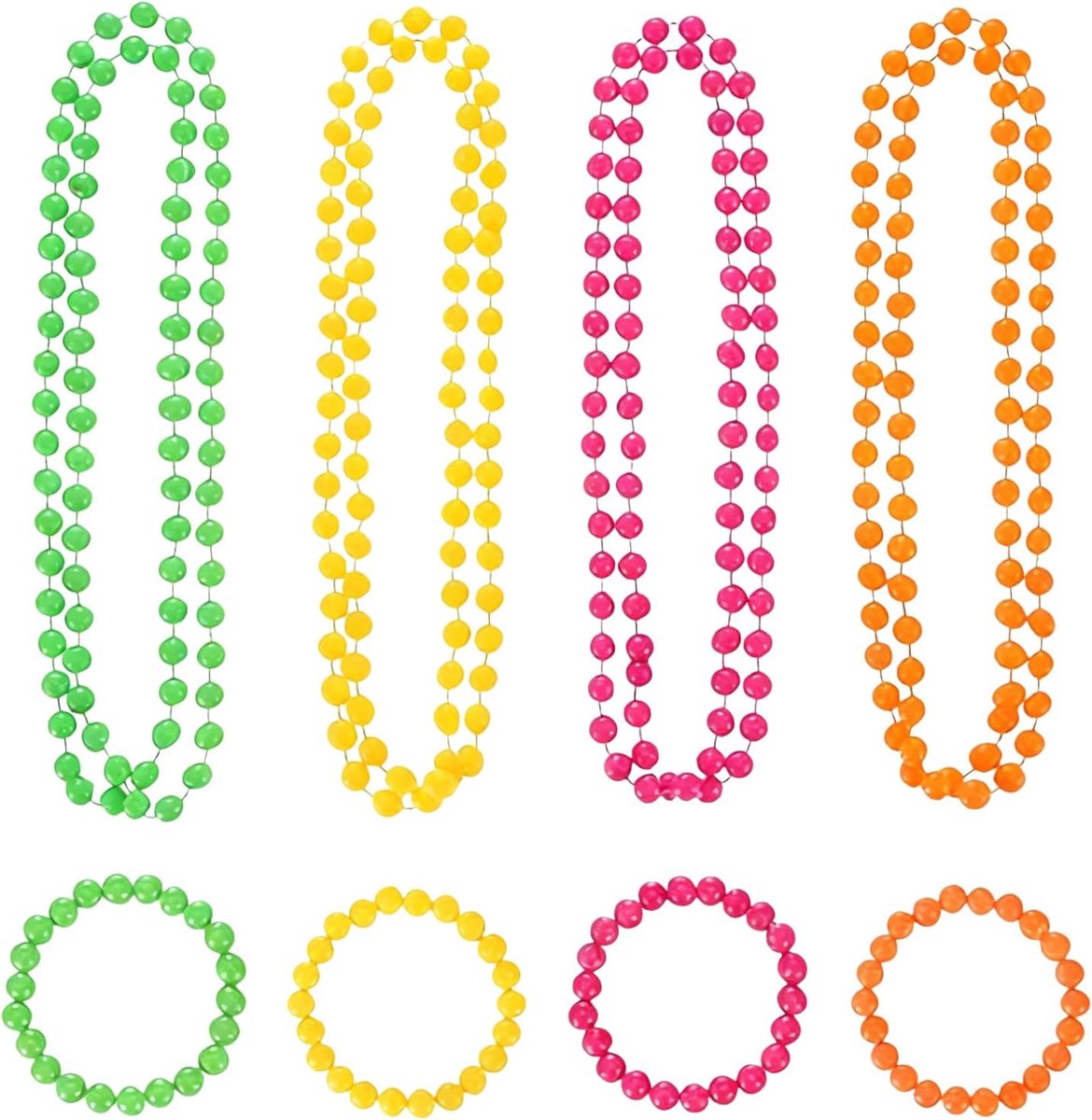 Set van 4 fluorescerende armbanden + 4-delige halsketting voor feestkostuum, verkleedpartij, verkleedpartij, verkleedpartij