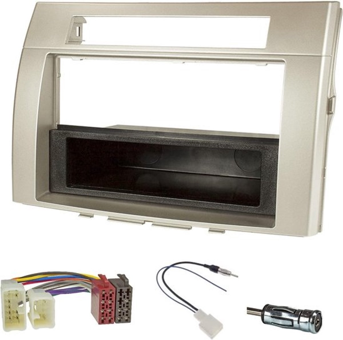 Radiopaneelframe - Montageset - Voor autoradio-installatie - Compleet met adapters - 1 DIN - 2 DIN - Zilver