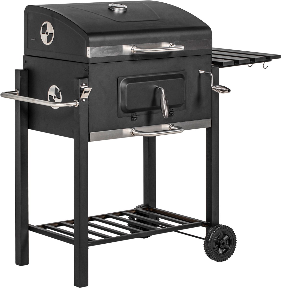 Houtskoolgrillwagen/barbecue, staande grill, roestvrij staal, zwart, 113x65x108cm voor tuin en terras
