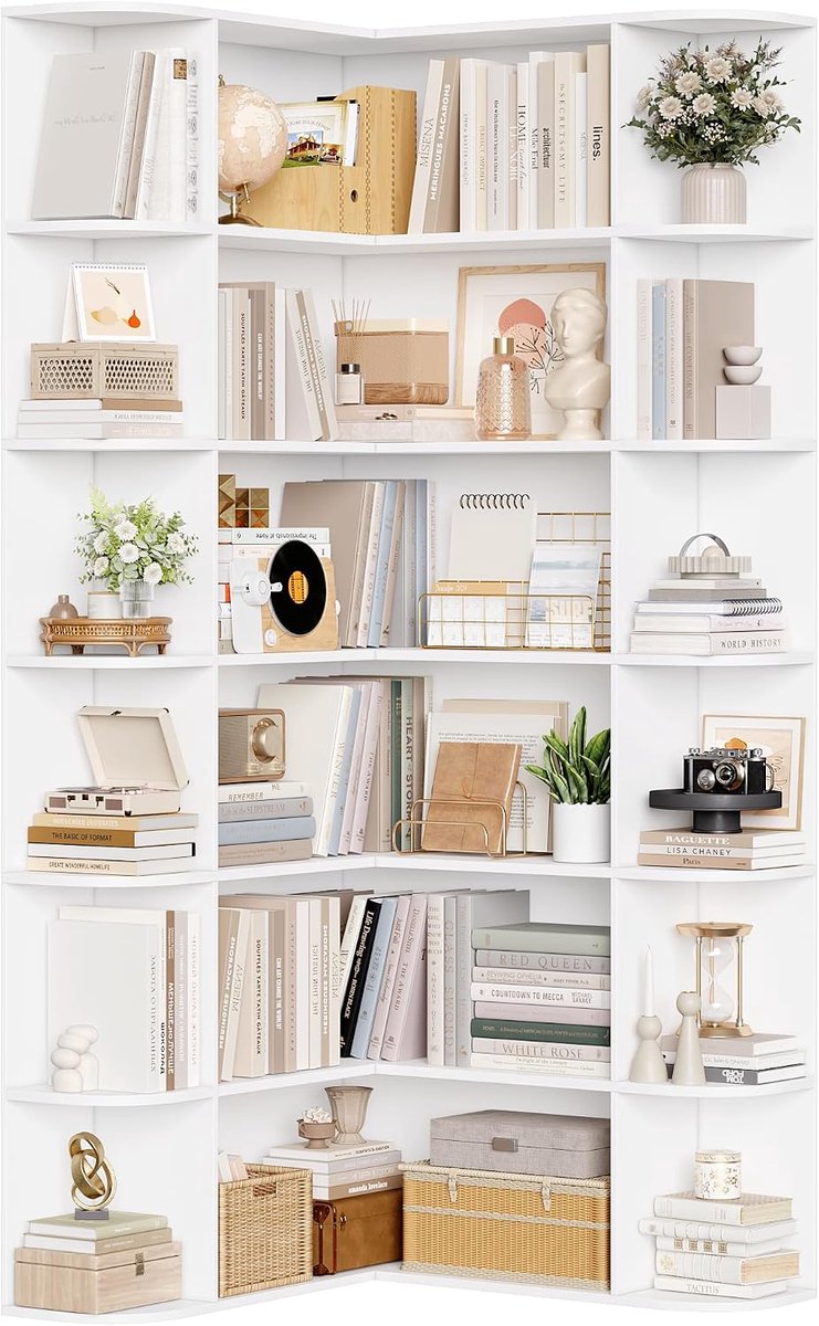 Boekenkast 80 x 84 x 185 cm - Hoekkast met 6 niveaus in wit