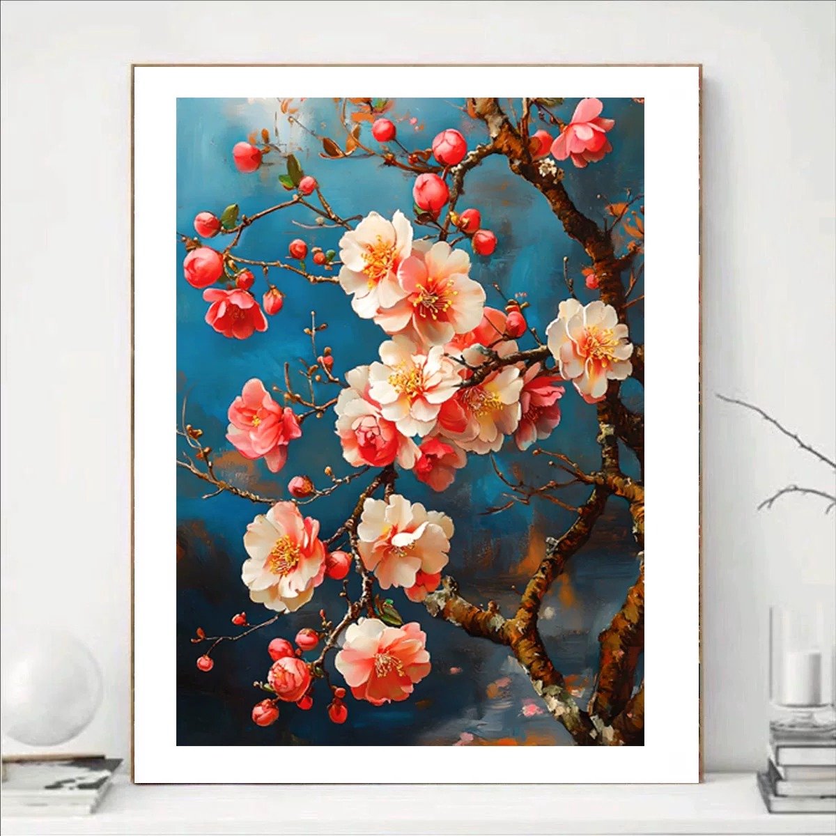 DIY kruissteekborduurpakket/Olieverfschilderstijl - Pruimenbloesem/gedrukt kruissteekpatroon borduurpakket (frame niet inbegrepen) 50*70CM