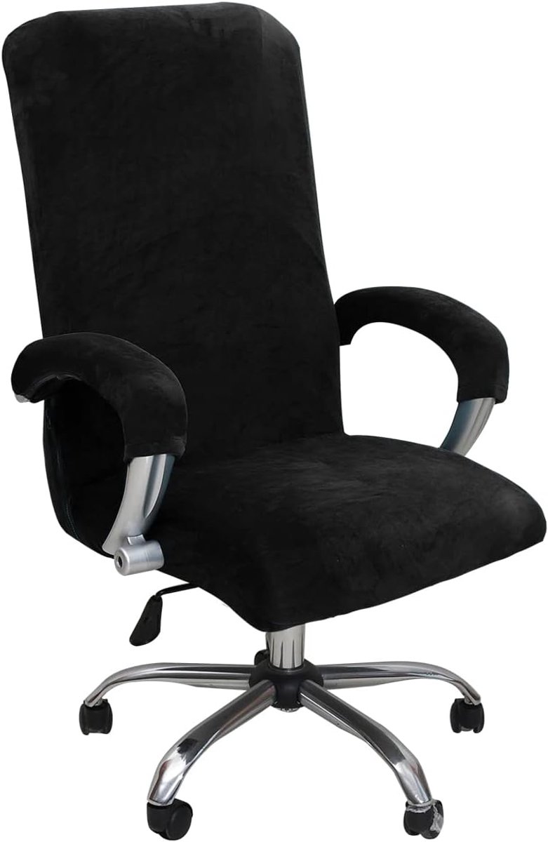 Bureaustoelhoes - inclusief armleuninghoezen - stoelhoes + 2 armleuninghoezen - elastische hoes - stofwerend en duurzaam - machinewasbaar - XL-maat - zwart