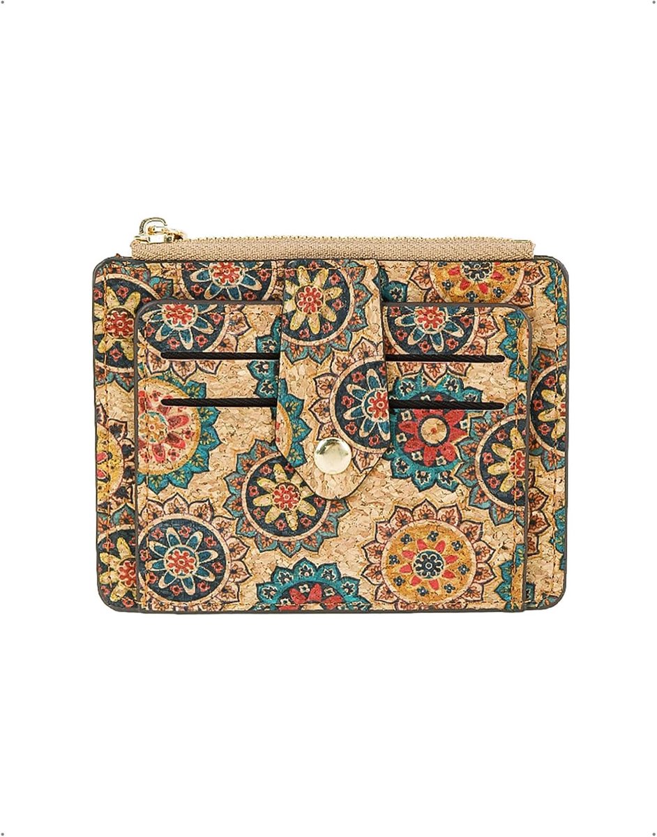Kaartenetui Dames Vintage Portemonnee Ronde Bloemen Dames Kleine Retro-portemonnee van kurk met meerdere kaartsleuven - ShopVlot