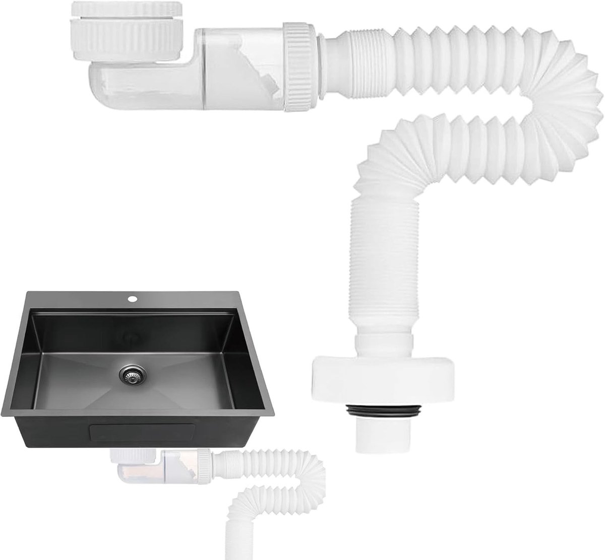 Verstelbare Sifon van 1 1/4 Inch, 360° Flexibele Ruimtebesparende Sifon voor Keukens, Universele Afvoer met Geurstop voor Wasmachine en Badkamer, Wit
