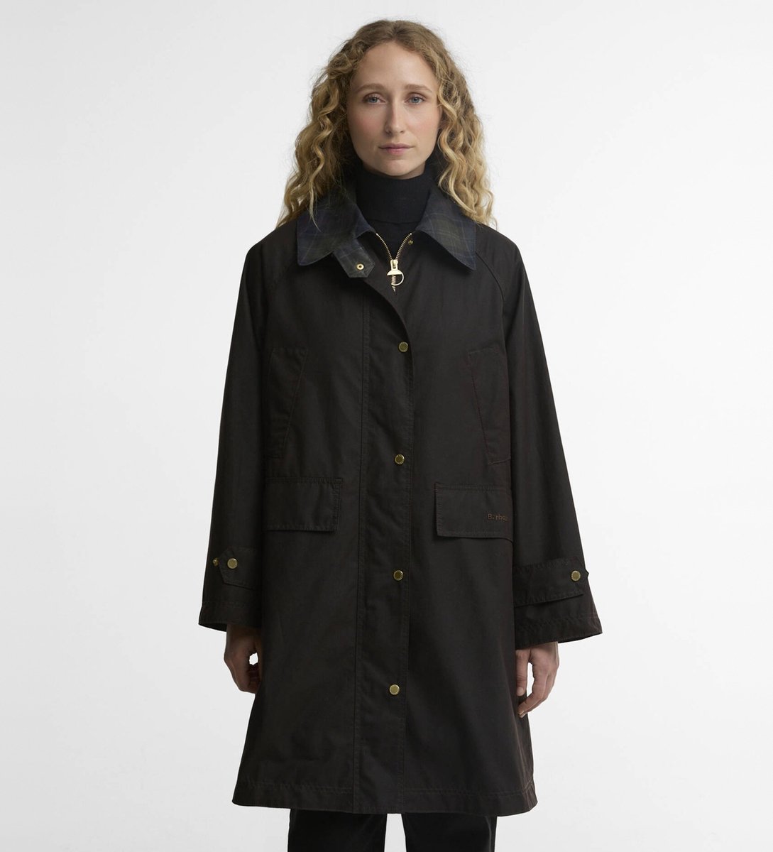 Barbour Donkerbruine gewaxte Agatha-jas