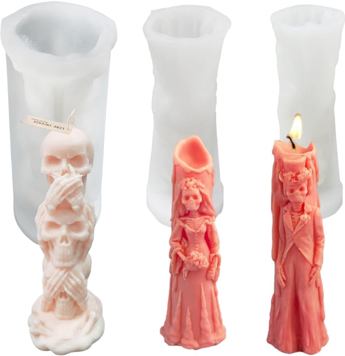 3 Pcs Silicone Candle Moulds, Halloween Silicone Moulds, Skull Silicone Moulds, DIY Candle Moulds, Resin Candles - ShopVlot